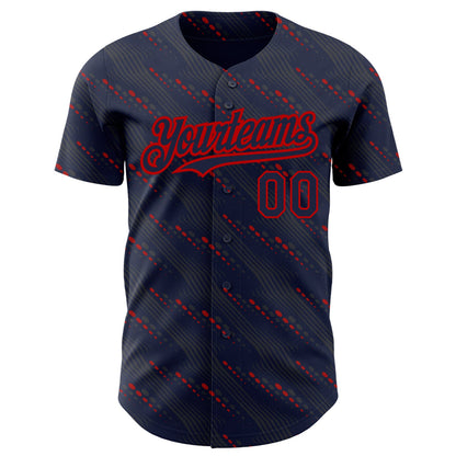 Custom Navy Red 3D Pattern Design Slant Lines Authentic Baseball Jersey - Sky-Custom