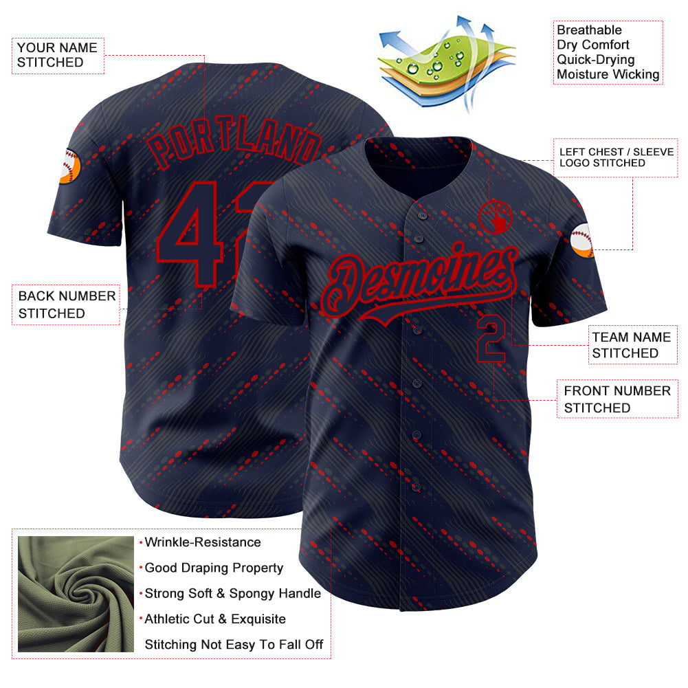 Custom Navy Red 3D Pattern Design Slant Lines Authentic Baseball Jersey - Sky-Custom