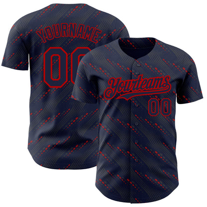 Custom Navy Red 3D Pattern Design Slant Lines Authentic Baseball Jersey - Sky-Custom