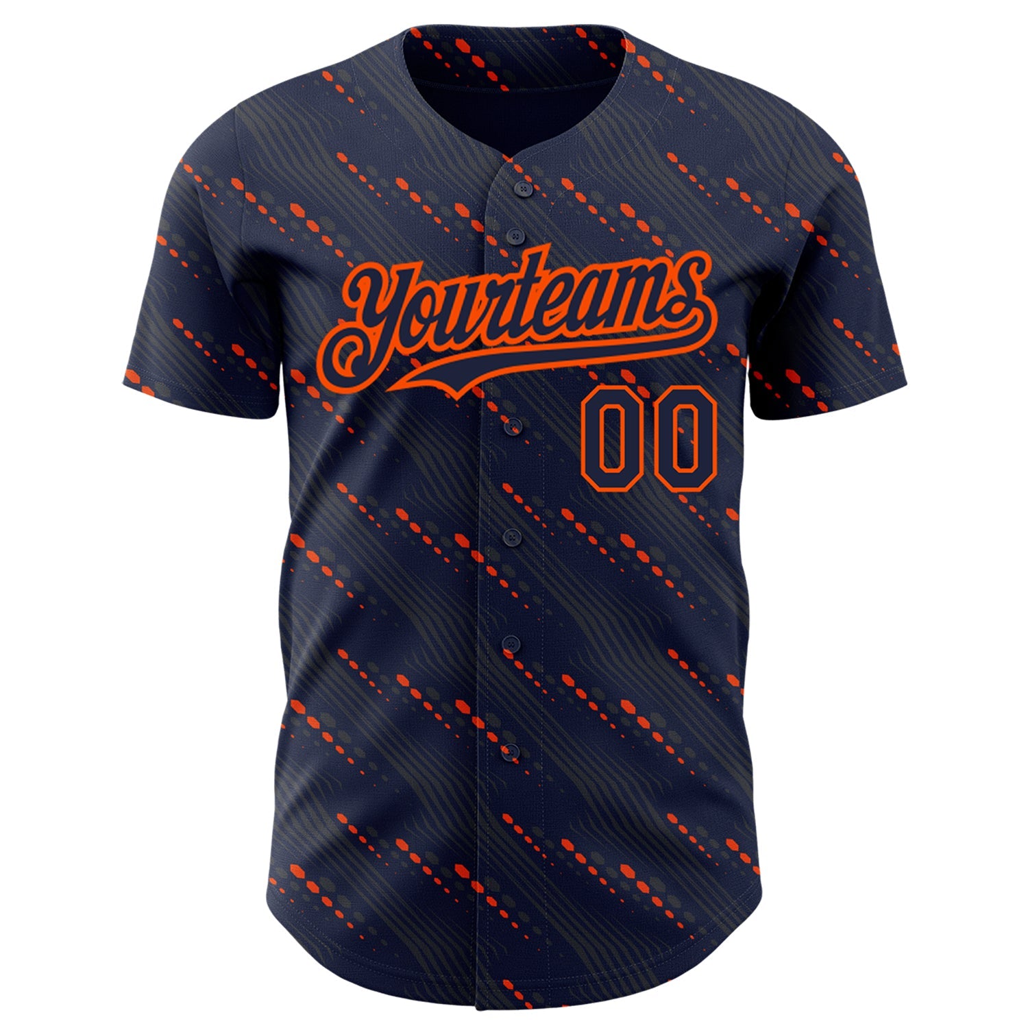 Custom Navy Orange 3D Pattern Design Slant Lines Authentic Baseball Jersey - Sky-Custom