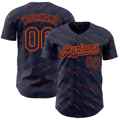 Custom Navy Orange 3D Pattern Design Slant Lines Authentic Baseball Jersey - Sky-Custom