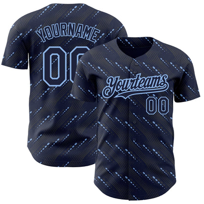 Custom Navy Light Blue 3D Pattern Design Slant Lines Authentic Baseball Jersey - Sky-Custom