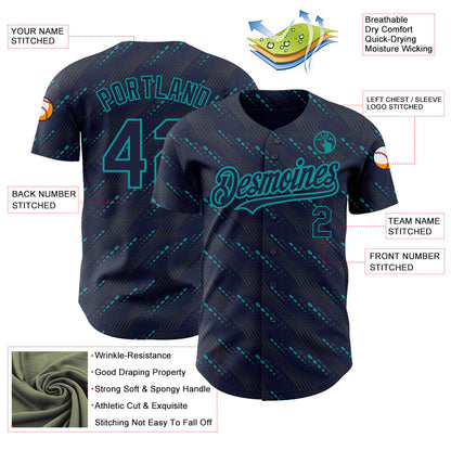Custom Navy Teal 3D Pattern Design Slant Lines Authentic Baseball Jersey - Sky-Custom