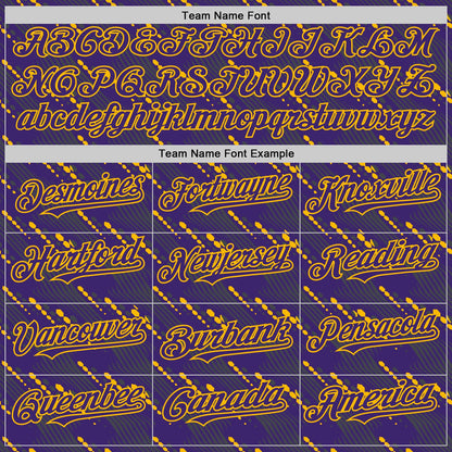 Custom Purple Gold 3D Pattern Design Slant Lines Authentic Baseball Jersey - Sky-Custom