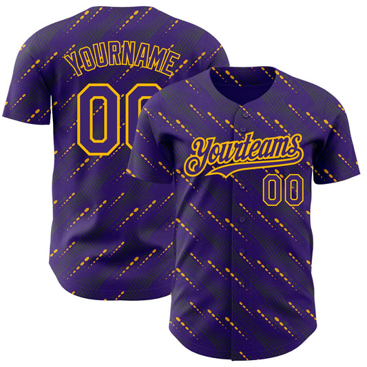 Custom Purple Gold 3D Pattern Design Slant Lines Authentic Baseball Jersey - Sky-Custom