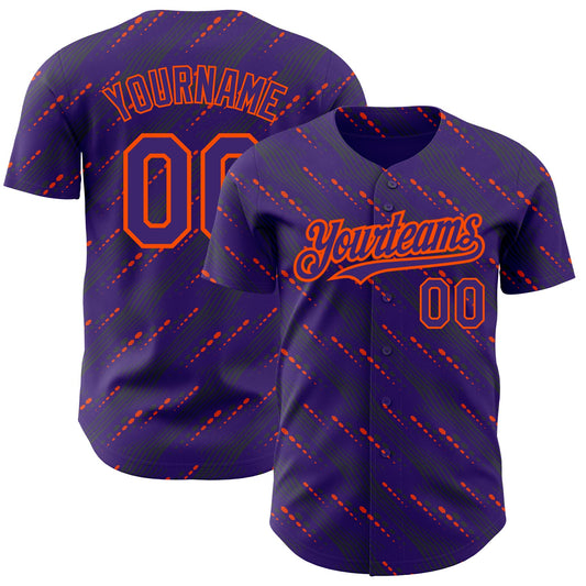 Custom Purple Orange 3D Pattern Design Slant Lines Authentic Baseball Jersey - Sky-Custom