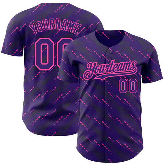 Custom Purple Pink 3D Pattern Design Slant Lines Authentic Baseball Jersey - Sky-Custom