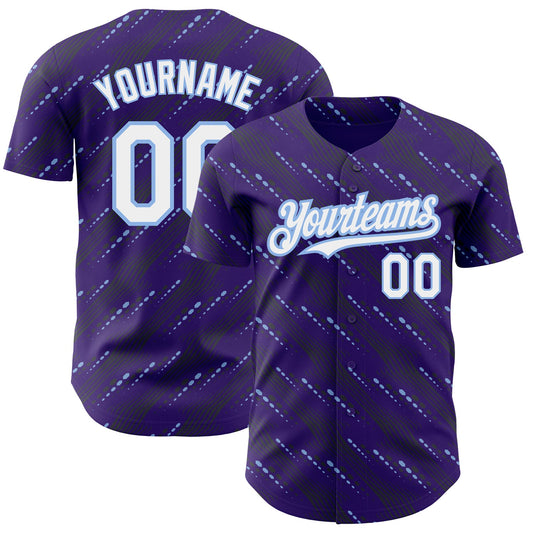 Custom Purple White-Light Blue 3D Pattern Design Slant Lines Authentic Baseball Jersey - Sky-Custom