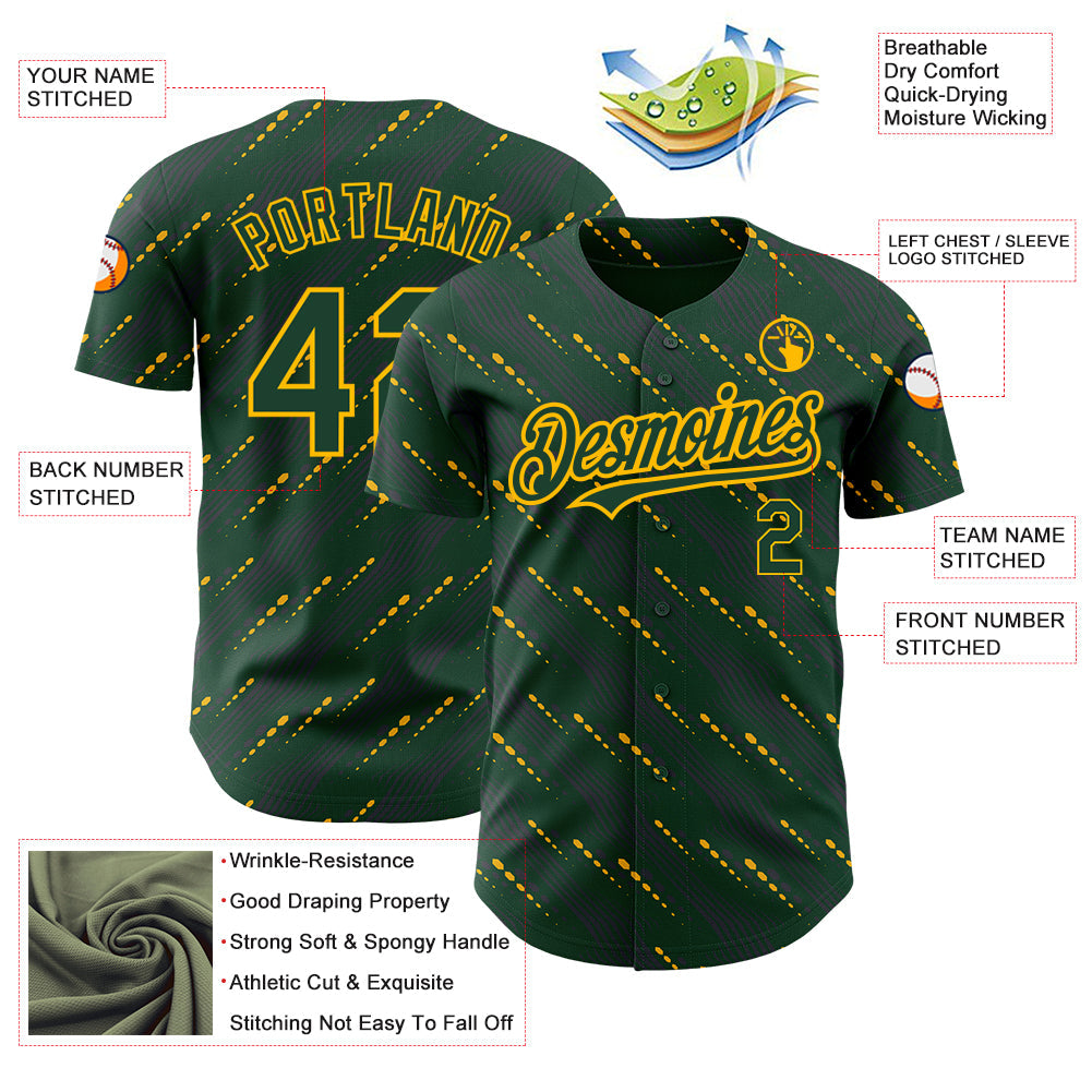 Custom Green Green-Gold 3D Pattern Design Slant Lines Authentic Baseball Jersey - Sky-Custom