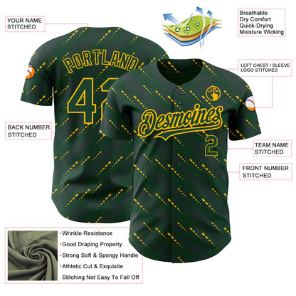 Custom Green Green-Gold 3D Pattern Design Slant Lines Authentic Baseball Jersey - Sky-Custom