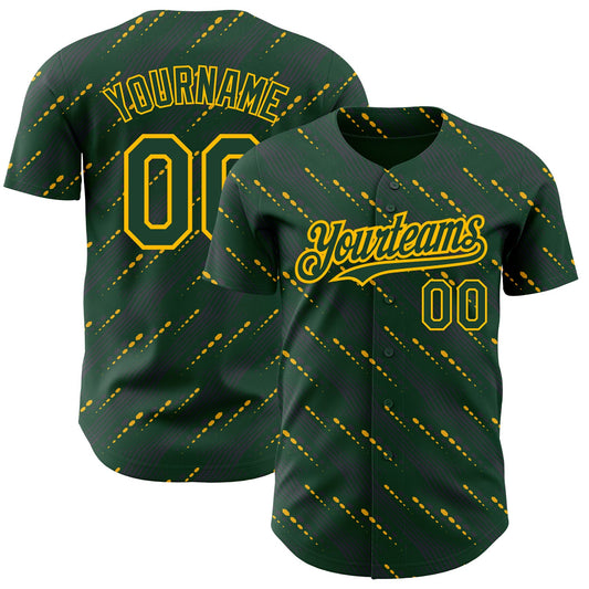 Custom Green Green-Gold 3D Pattern Design Slant Lines Authentic Baseball Jersey - Sky-Custom