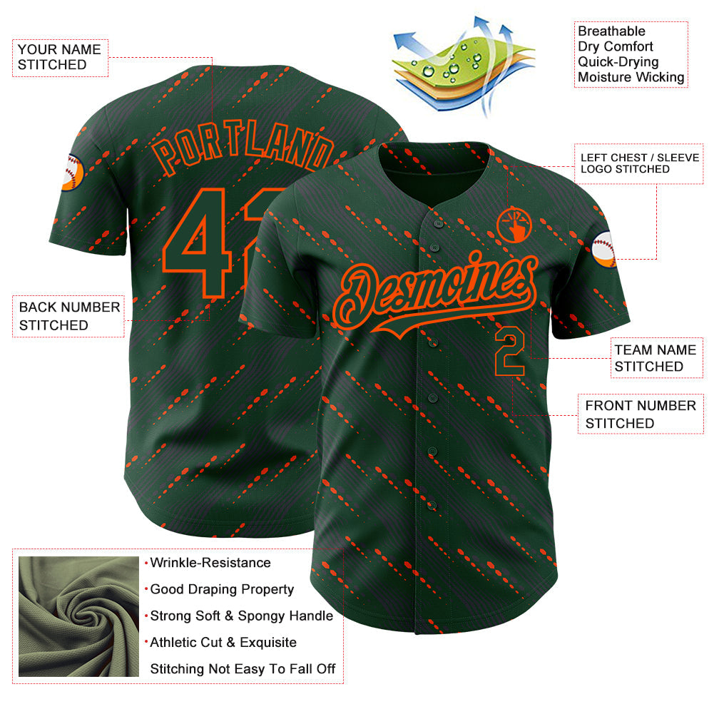 Custom Green Green-Orange 3D Pattern Design Slant Lines Authentic Baseball Jersey - Sky-Custom