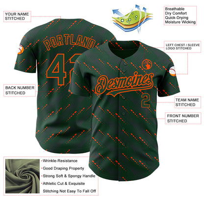 Custom Green Green-Orange 3D Pattern Design Slant Lines Authentic Baseball Jersey - Sky-Custom