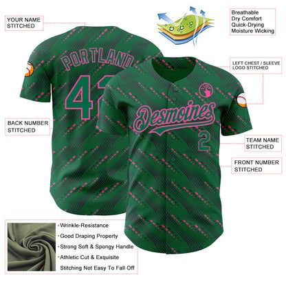 Custom Kelly Green-Pink 3D Pattern Design Slant Lines Authentic Baseball Jersey - Sky-Custom