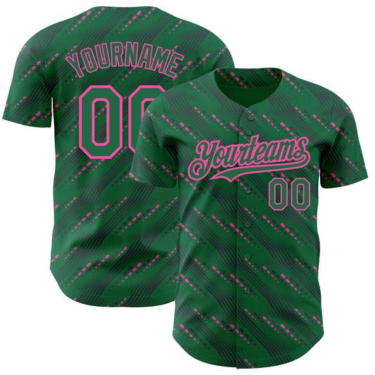 Custom Kelly Green-Pink 3D Pattern Design Slant Lines Authentic Baseball Jersey - Sky-Custom