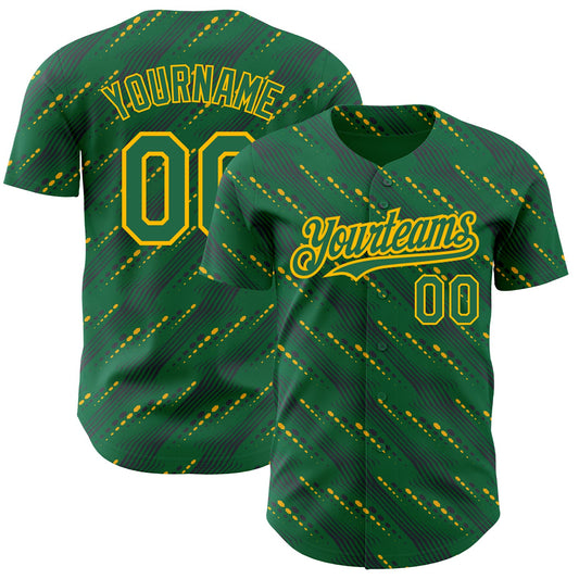 Custom Kelly Green-Gold 3D Pattern Design Slant Lines Authentic Baseball Jersey - Sky-Custom