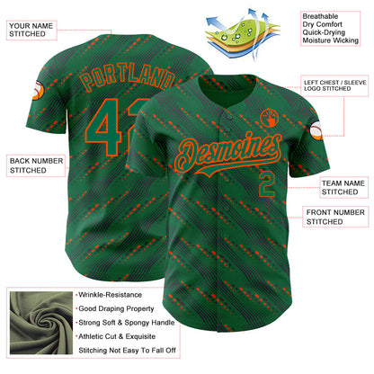 Custom Kelly Green-Orange 3D Pattern Design Slant Lines Authentic Baseball Jersey - Sky-Custom