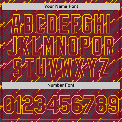 Custom Crimson Gold 3D Pattern Design Slant Lines Authentic Baseball Jersey - Sky-Custom