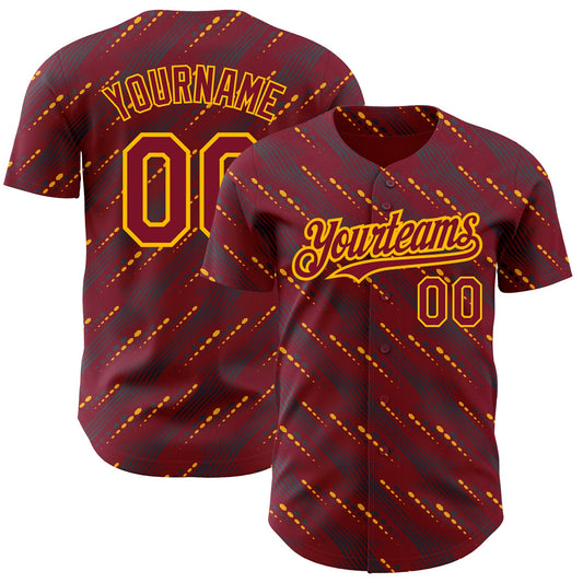 Custom Crimson Gold 3D Pattern Design Slant Lines Authentic Baseball Jersey - Sky-Custom