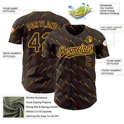 Custom Brown Gold 3D Pattern Design Slant Lines Authentic Baseball Jersey - Sky-Custom