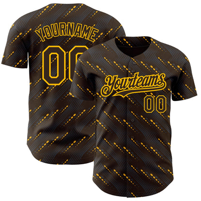 Custom Brown Gold 3D Pattern Design Slant Lines Authentic Baseball Jersey - Sky-Custom