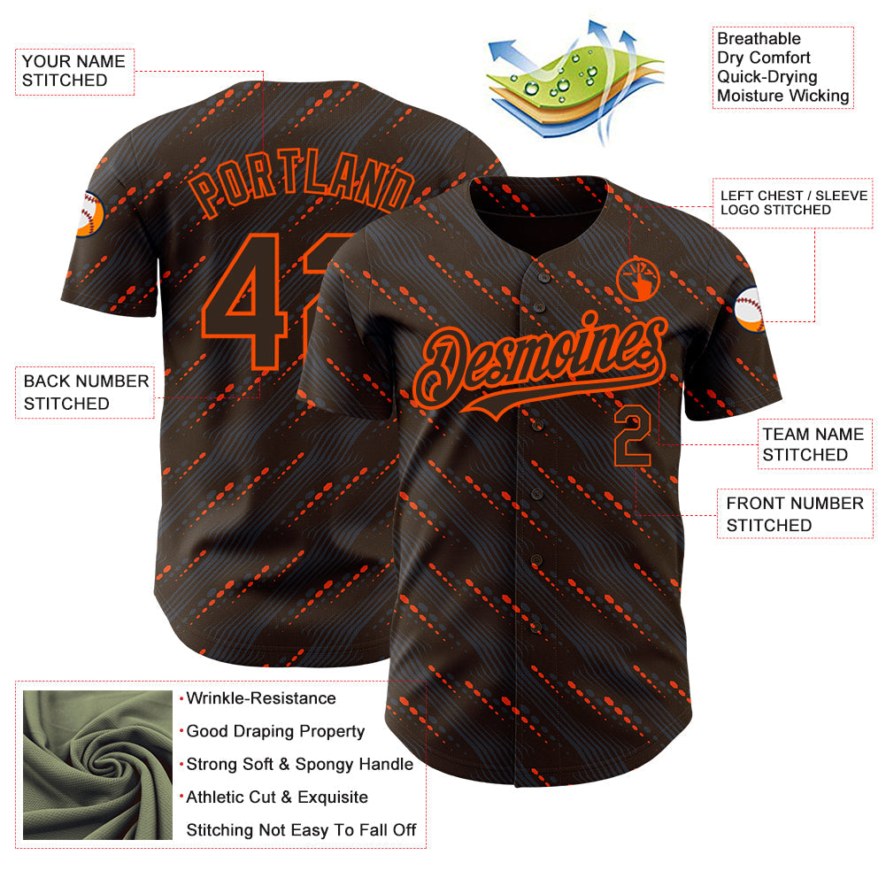 Custom Brown Orange 3D Pattern Design Slant Lines Authentic Baseball Jersey - Sky-Custom