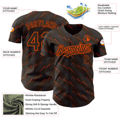 Custom Brown Orange 3D Pattern Design Slant Lines Authentic Baseball Jersey - Sky-Custom
