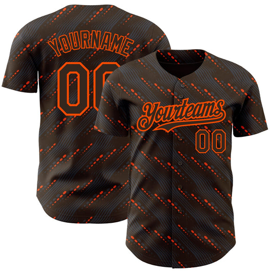 Custom Brown Orange 3D Pattern Design Slant Lines Authentic Baseball Jersey - Sky-Custom