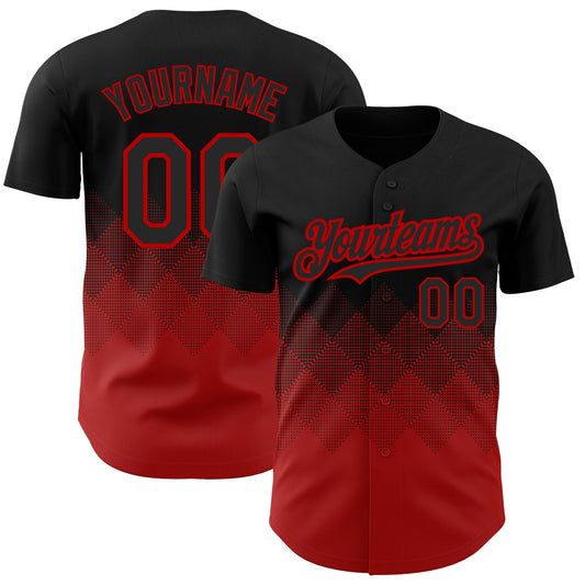 Custom Black Red 3D Pattern Design Gradient Square Shapes Authentic Baseball Jersey - Sky-Custom