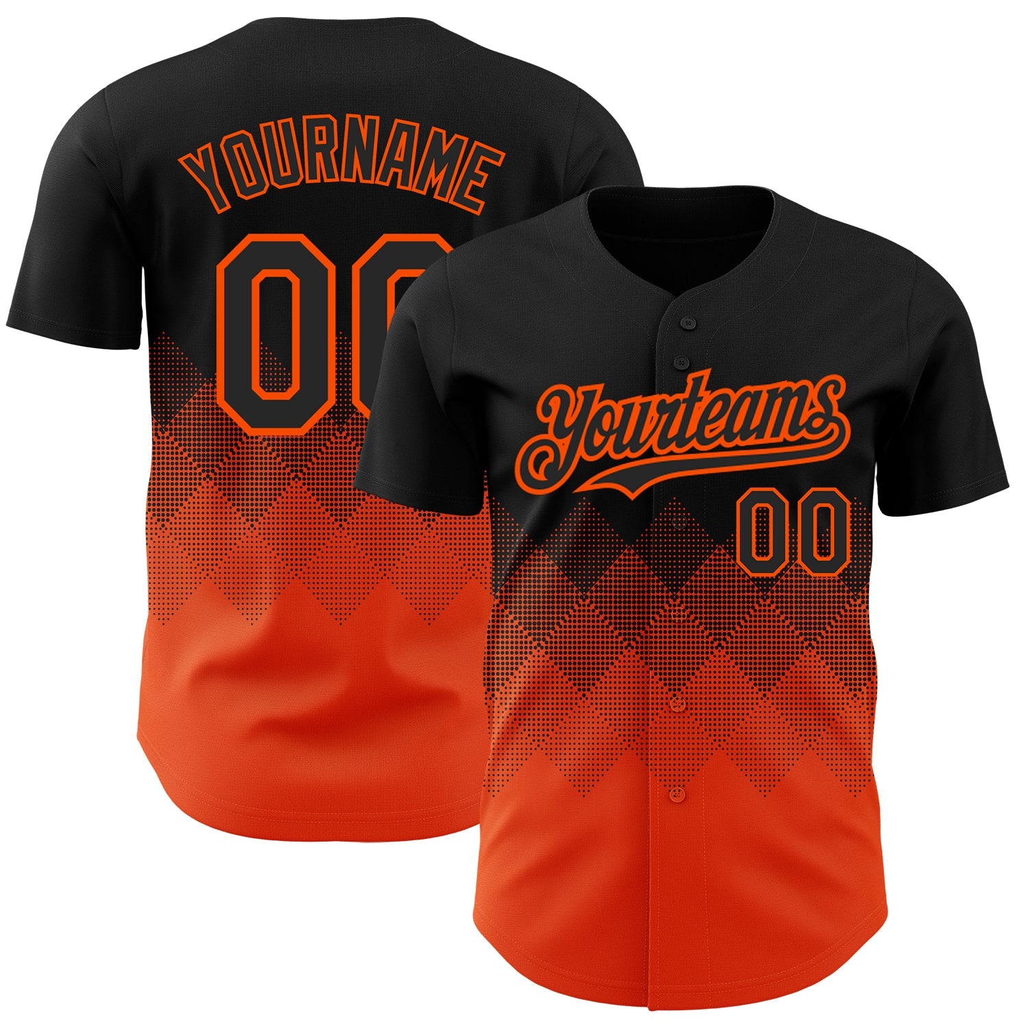 Custom Black Orange 3D Pattern Design Gradient Square Shapes Authentic Baseball Jersey - Sky-Custom