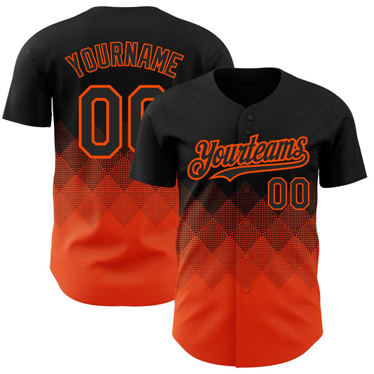 Custom Black Orange 3D Pattern Design Gradient Square Shapes Authentic Baseball Jersey - Sky-Custom