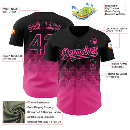 Custom Black Pink 3D Pattern Design Gradient Square Shapes Authentic Baseball Jersey - Sky-Custom