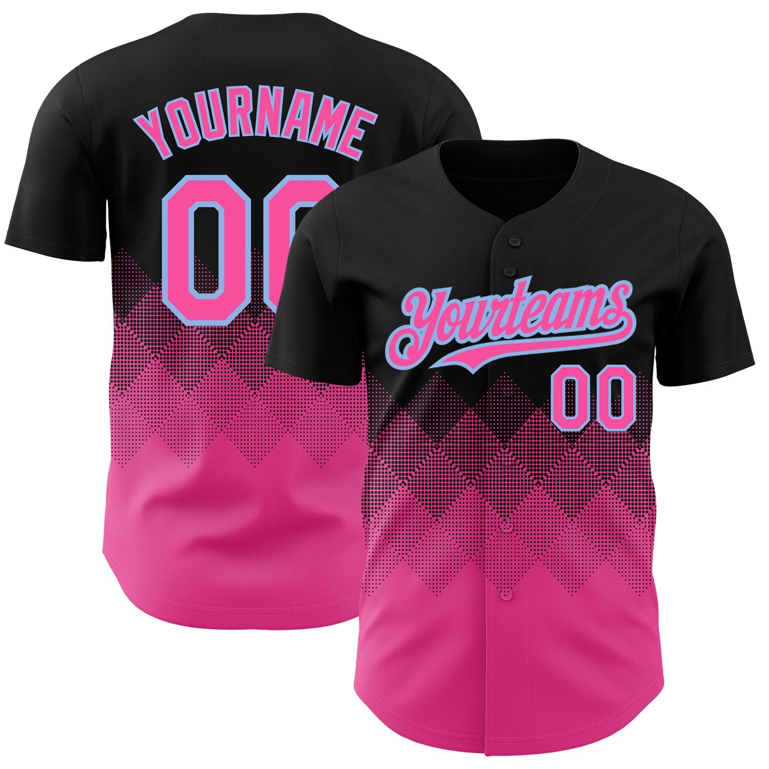 Custom Black Pink-Light Blue 3D Pattern Design Gradient Square Shapes Authentic Baseball Jersey - Sky-Custom
