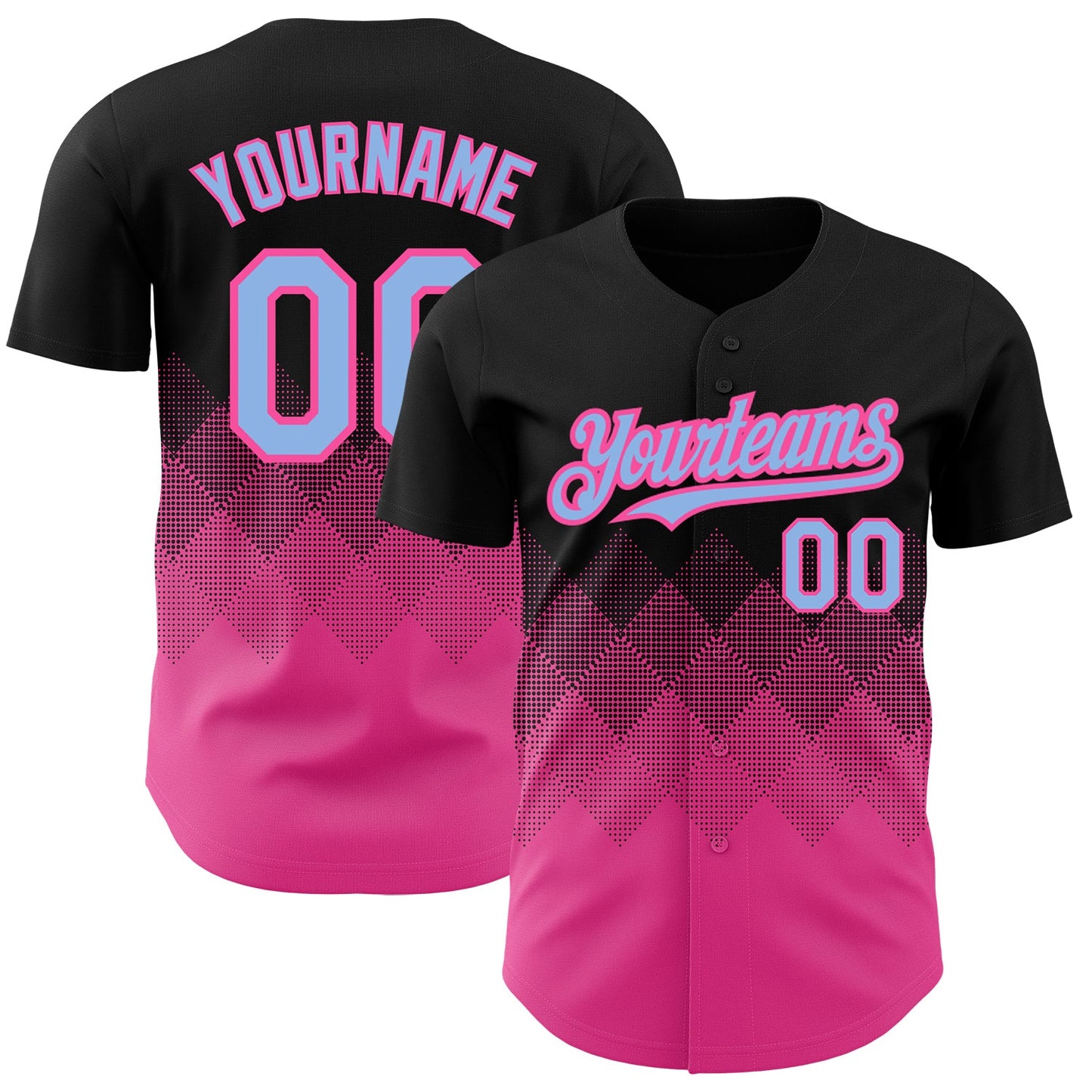 Custom Black Light Blue-Pink 3D Pattern Design Gradient Square Shapes Authentic Baseball Jersey - Sky-Custom