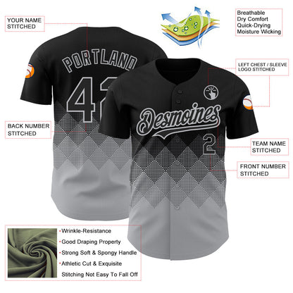 Custom Black Gray 3D Pattern Design Gradient Square Shapes Authentic Baseball Jersey - Sky-Custom
