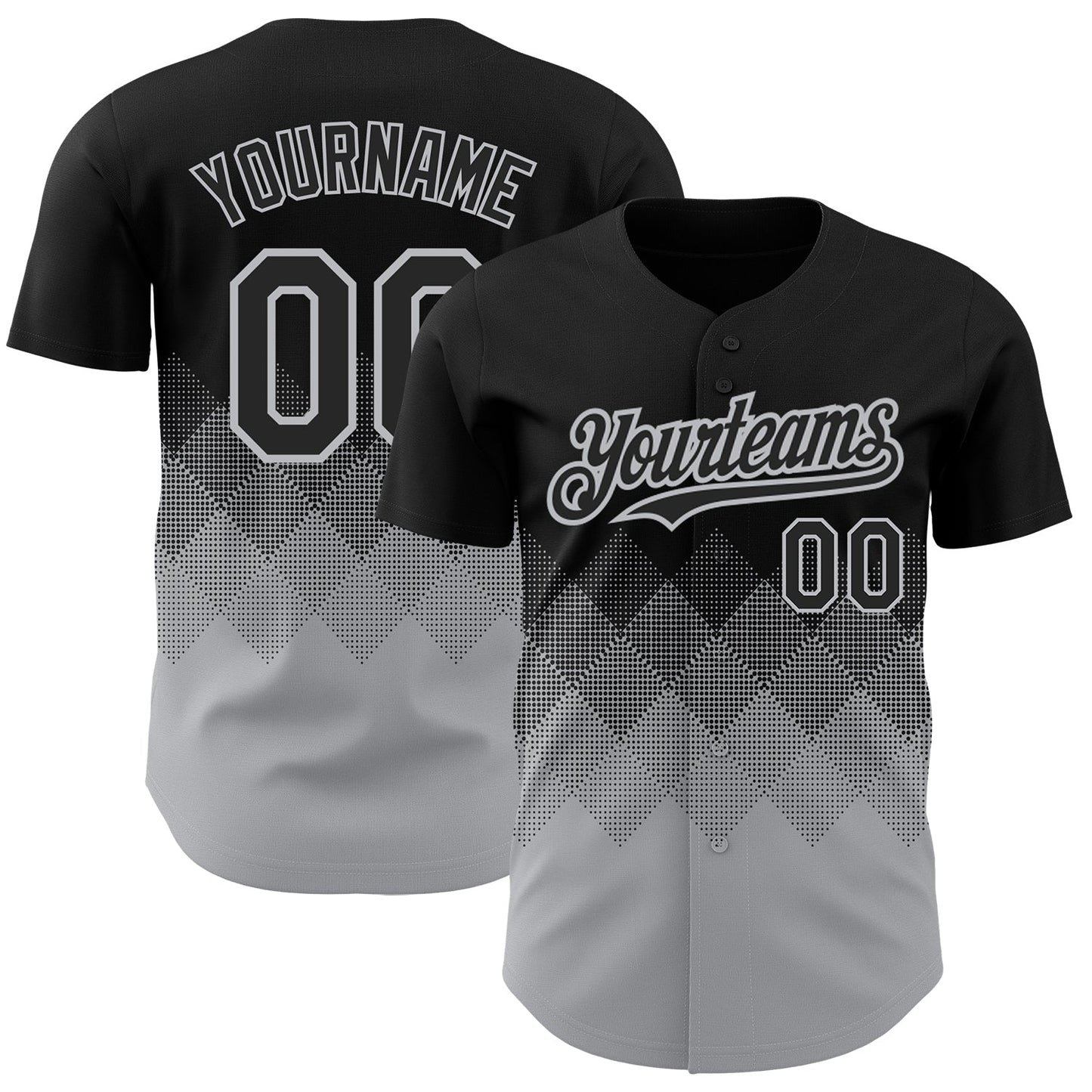Custom Black Gray 3D Pattern Design Gradient Square Shapes Authentic Baseball Jersey - Sky-Custom