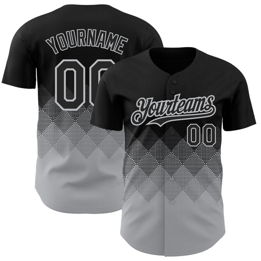 Custom Black Gray 3D Pattern Design Gradient Square Shapes Authentic Baseball Jersey - Sky-Custom