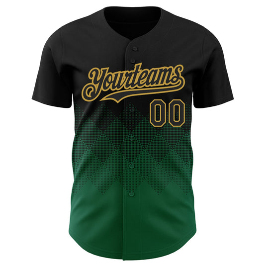 Custom Black Kelly Green-Old Gold 3D Pattern Design Gradient Square Shapes Authentic Baseball Jersey - Sky-Custom