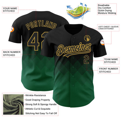 Custom Black Kelly Green-Old Gold 3D Pattern Design Gradient Square Shapes Authentic Baseball Jersey - Sky-Custom