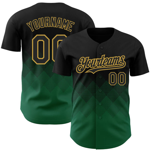 Custom Black Kelly Green-Old Gold 3D Pattern Design Gradient Square Shapes Authentic Baseball Jersey - Sky-Custom