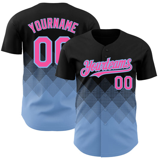 Custom Black Pink-Light Blue 3D Pattern Design Gradient Square Shapes Authentic Baseball Jersey - Sky-Custom