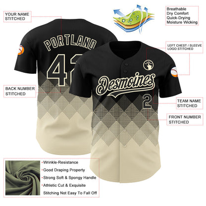 Custom Black Cream 3D Pattern Design Gradient Square Shapes Authentic Baseball Jersey - Sky-Custom