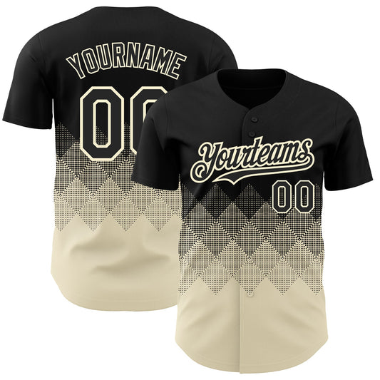 Custom Black Cream 3D Pattern Design Gradient Square Shapes Authentic Baseball Jersey - Sky-Custom