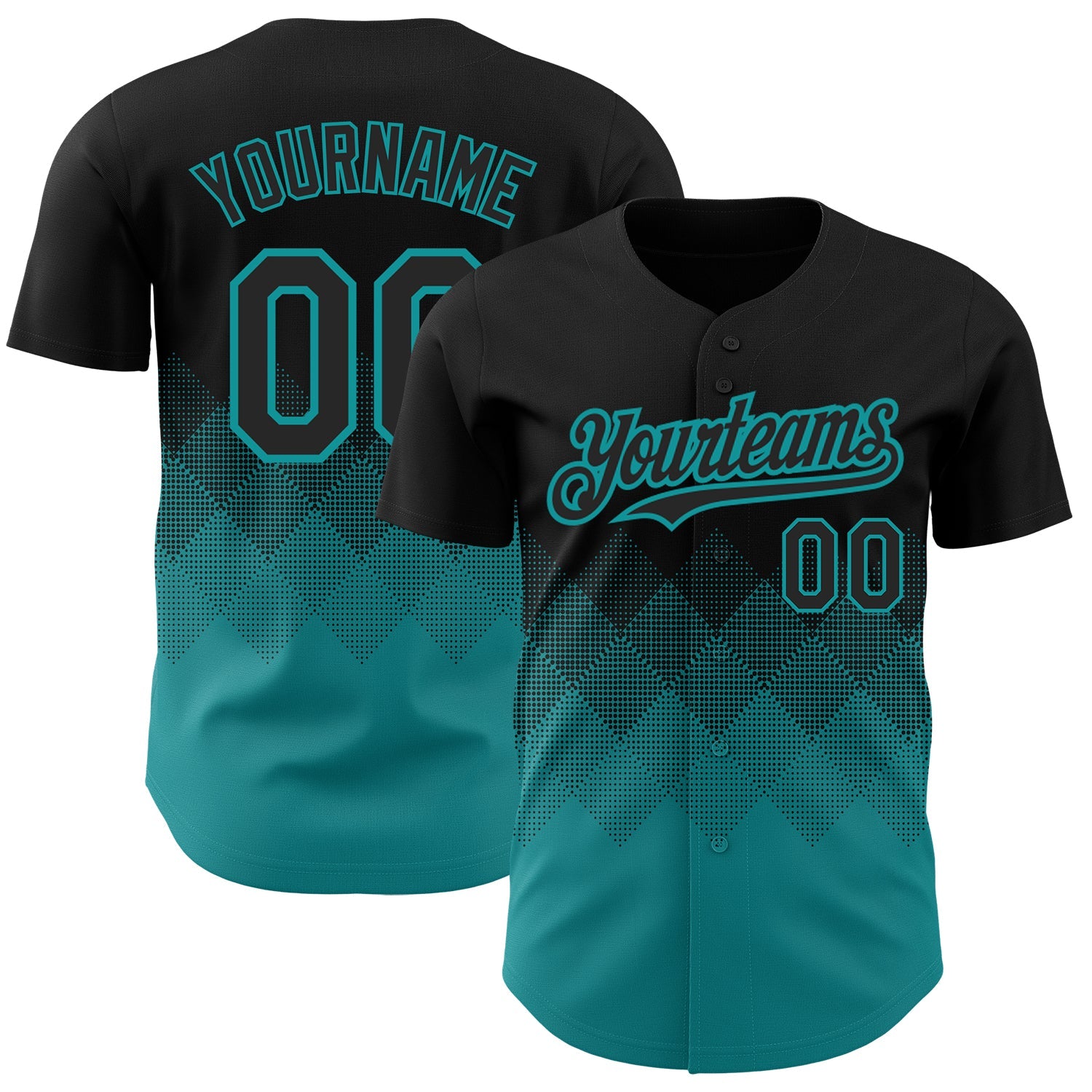Custom Black Teal 3D Pattern Design Gradient Square Shapes Authentic Baseball Jersey - Sky-Custom