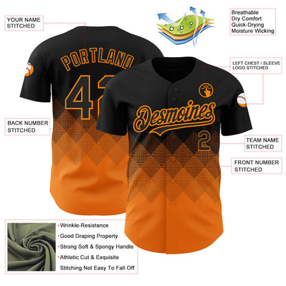 Custom Black Bay Orange 3D Pattern Design Gradient Square Shapes Authentic Baseball Jersey - Sky-Custom