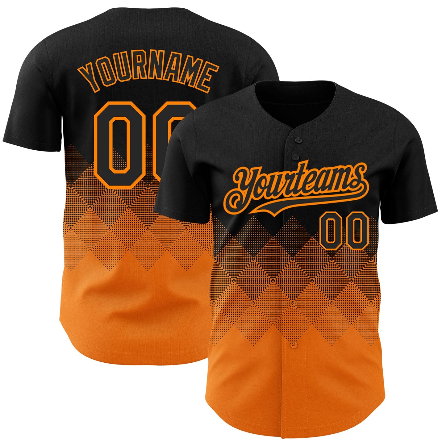 Custom Black Bay Orange 3D Pattern Design Gradient Square Shapes Authentic Baseball Jersey - Sky-Custom