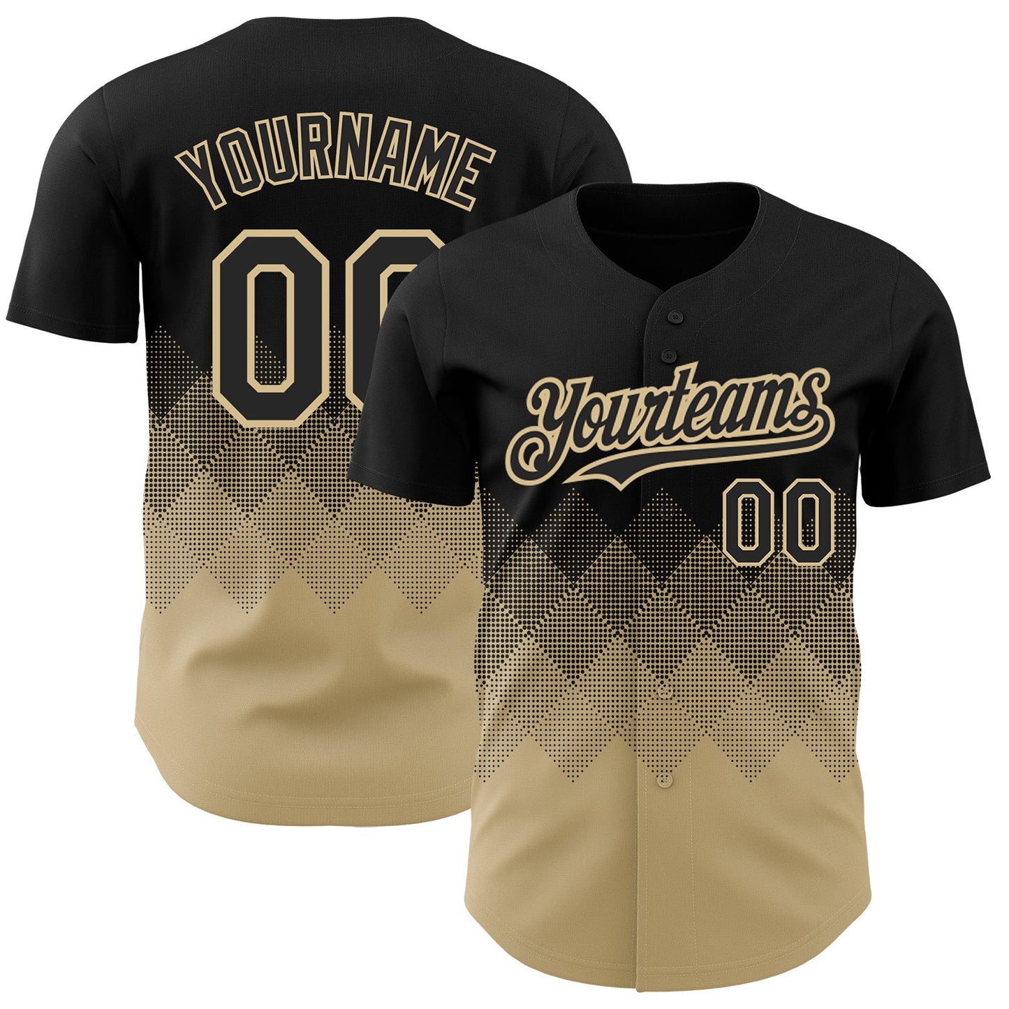 Custom Black Vegas Gold 3D Pattern Design Gradient Square Shapes Authentic Baseball Jersey - Sky-Custom