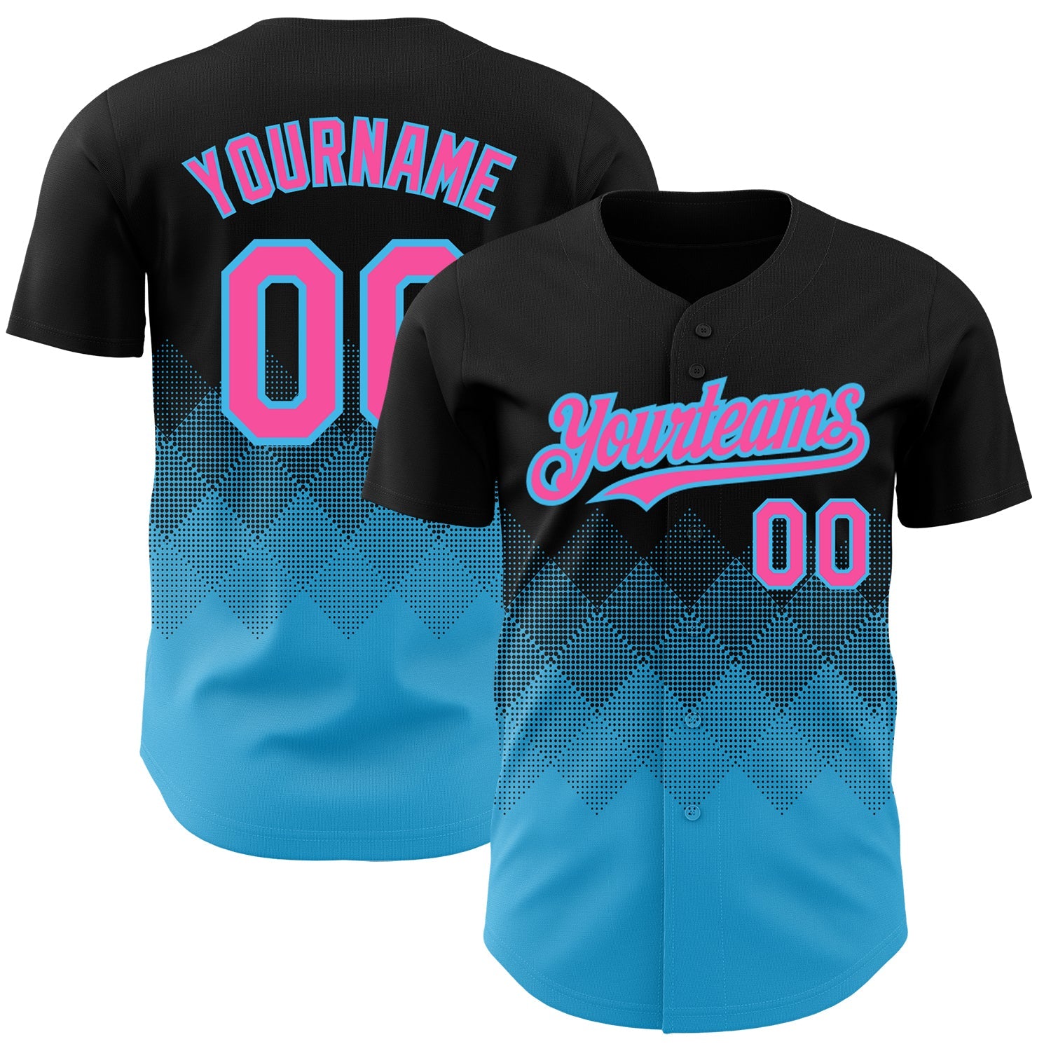 Custom Black Pink-Sky Blue 3D Pattern Design Gradient Square Shapes Authentic Baseball Jersey - Sky-Custom