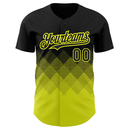 Custom Black Neon Yellow 3D Pattern Design Gradient Square Shapes Authentic Baseball Jersey - Sky-Custom