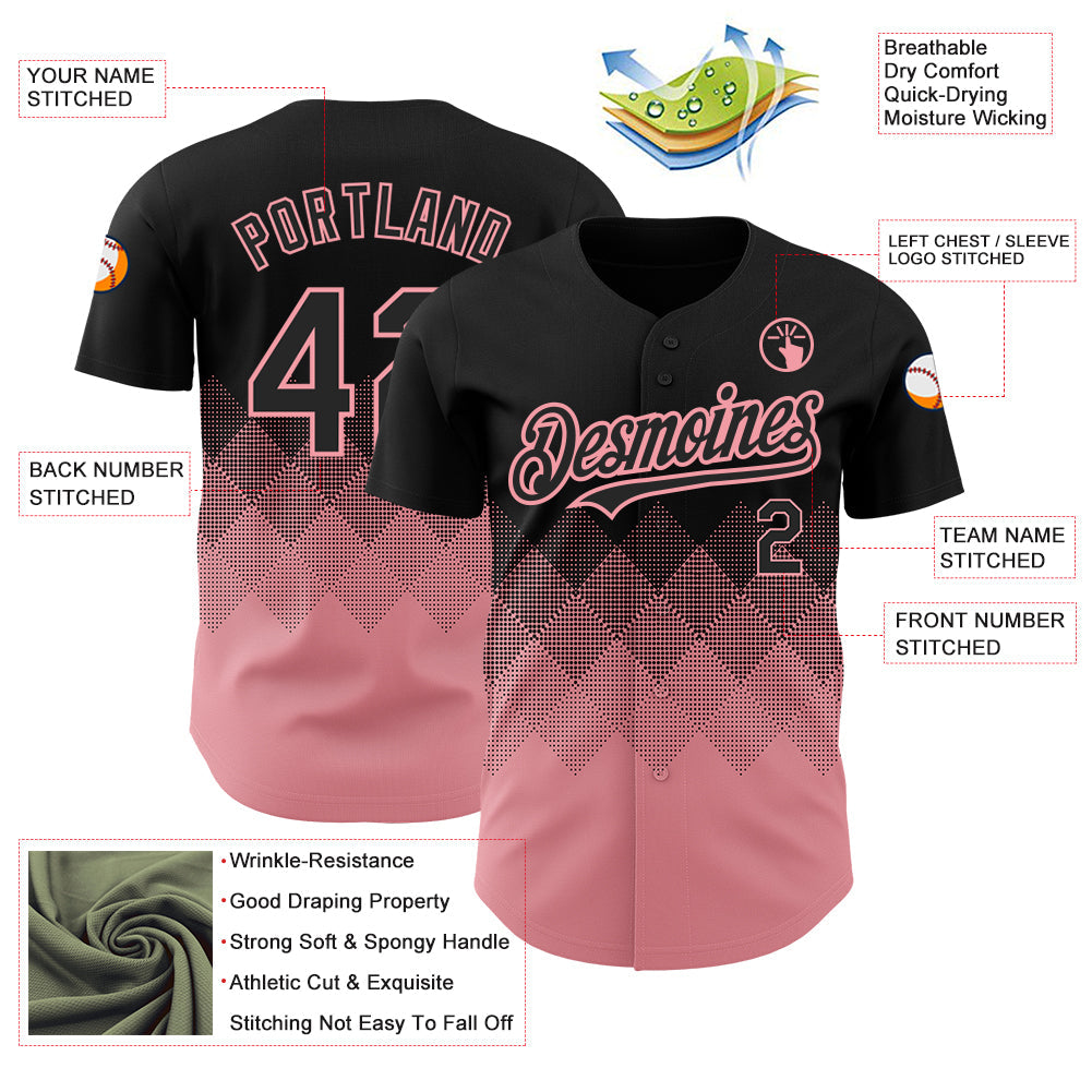 Custom Black Medium Pink 3D Pattern Design Gradient Square Shapes Authentic Baseball Jersey - Sky-Custom